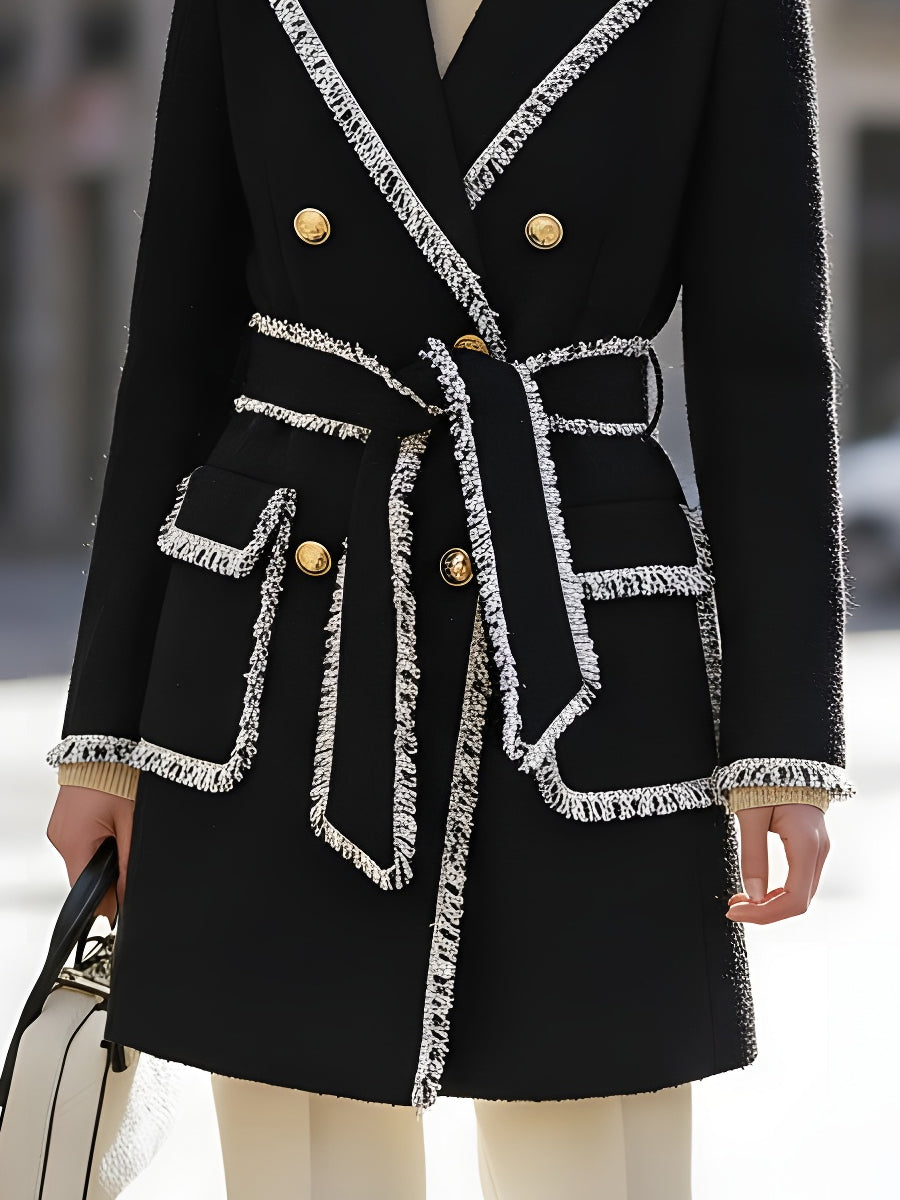 Double-Breasted Tweed with Contrast Fringe Trim - Coat