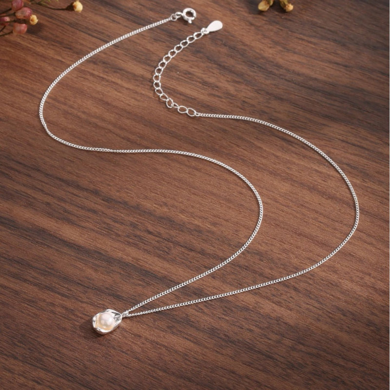Pearl Pea Sterling Silver Necklace Shine of Diamond
