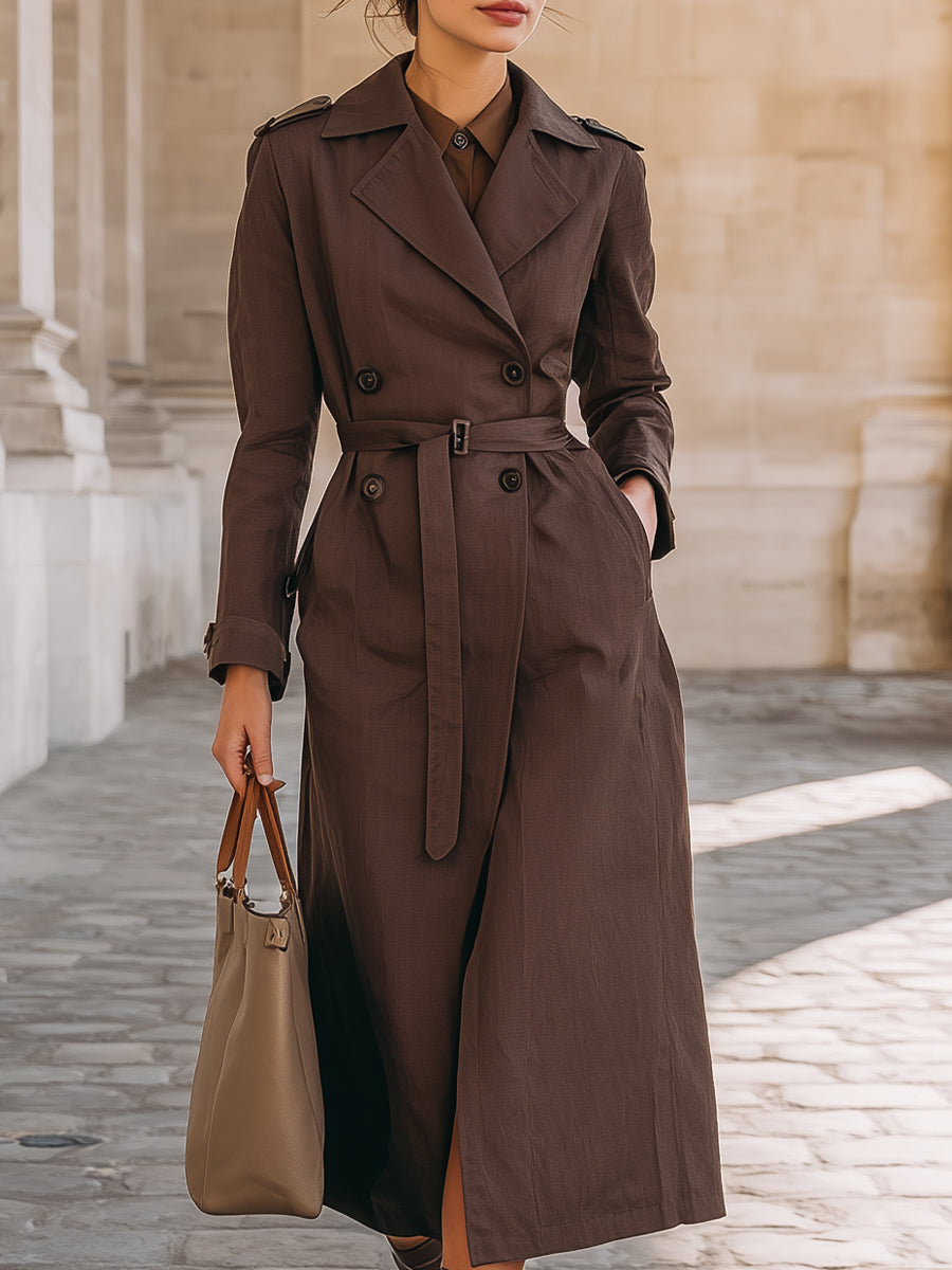 Dark Chocolate Double-Breasted Classic Trench - Trench Coat