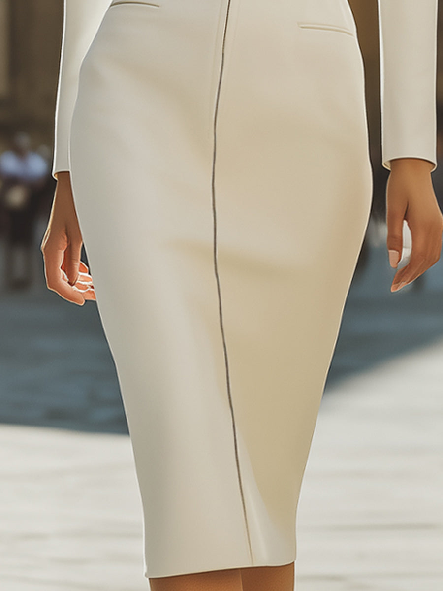 Structured Zip-Front Plain Design - Midi Dress