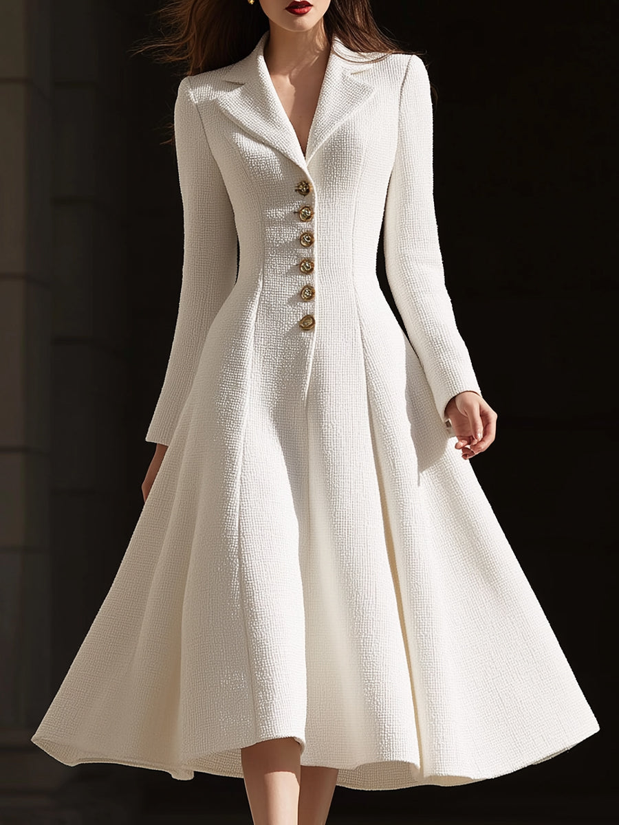 Ivory Tweed Tailored Lapel Sheath - Midi Dress
