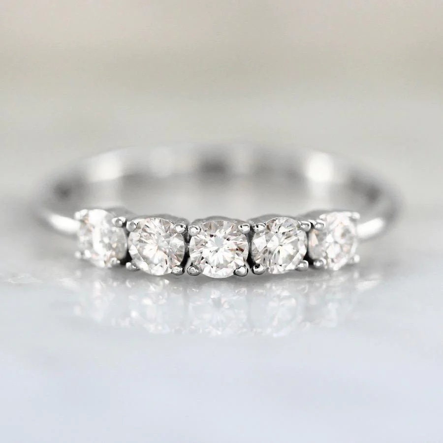 Round Five Stone Diamond Delicate Solitaire Accent Half Eternity Wedding Band Shineofdiamond