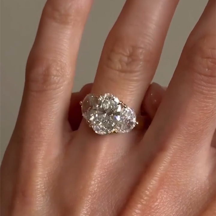 2PCS Three Stone Oval Cut Bridal Set Rings in Sterling Silver shineofdiamond