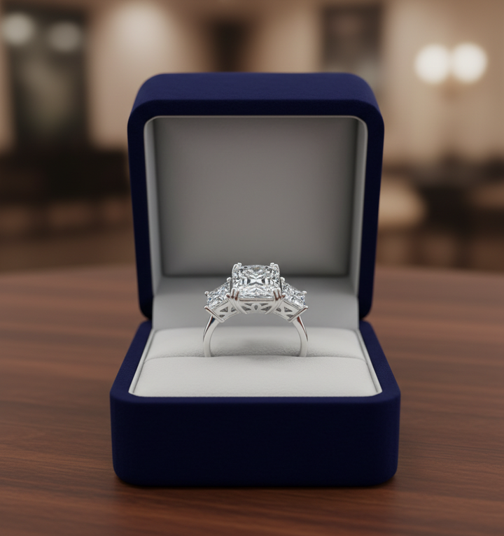 Radiant Cut Three-Stone Sterling Silver Engagement Ring