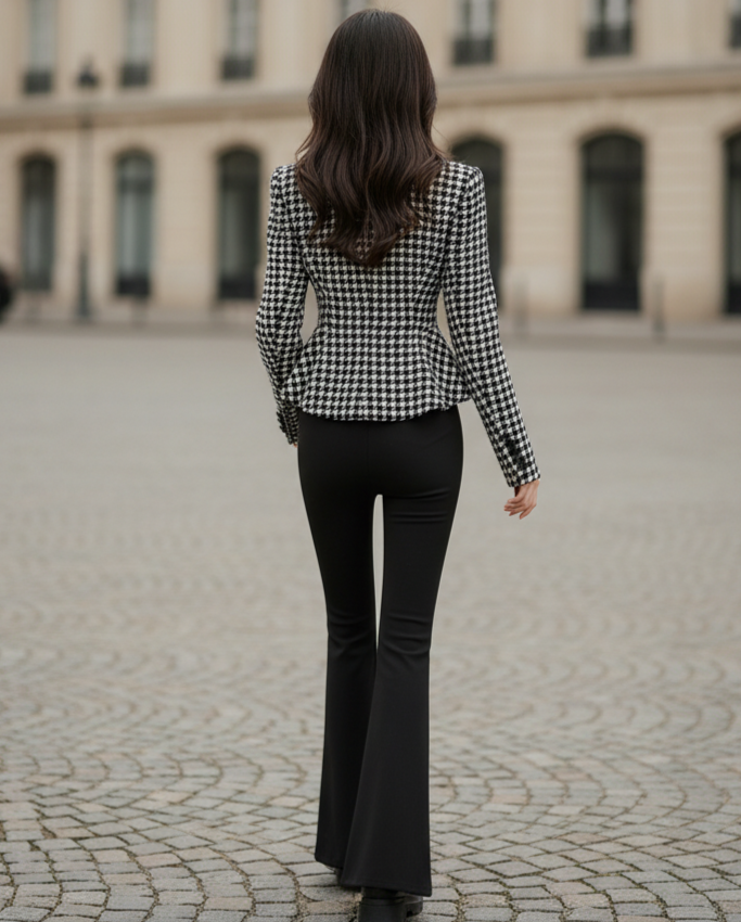 Tailored Double-Breasted Peplum Blazer with Contrast Lapel