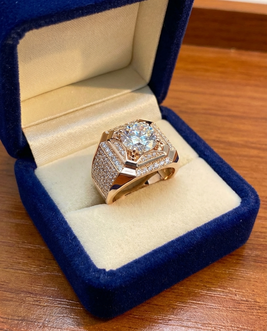 Luxury Round Cut Pavé Signet Ring in Sterling Silver