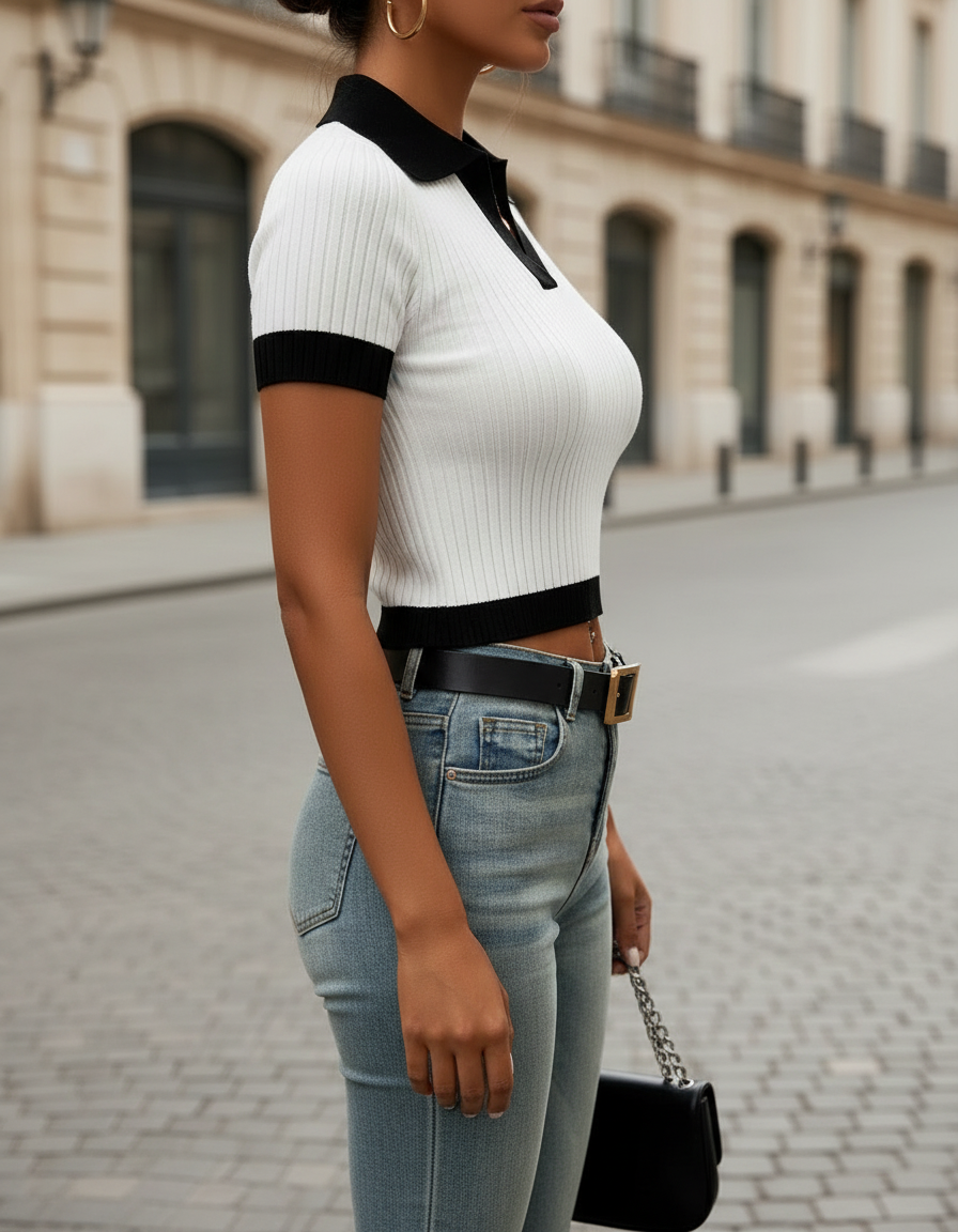 Chic Ribbed Contrast Trim Knit Top
