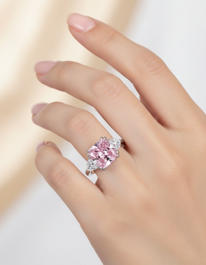 Elegant Three Stone Cushion Cut Sterling Silver Ring