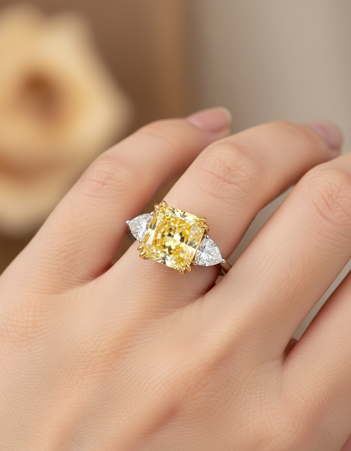 Elegant Three Stone Cushion Cut Sterling Silver Ring