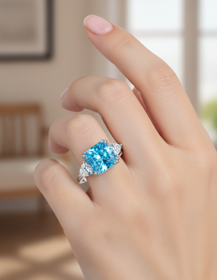 Elegant Three Stone Cushion Cut Sterling Silver Ring