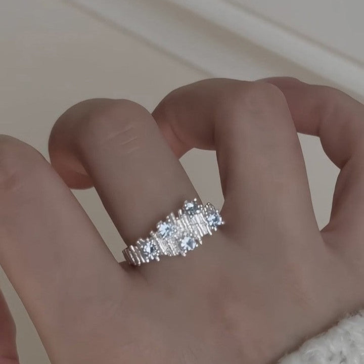 Irregular Wrinkle Blue Stone Open Ring In Sterling Silver Shineofdiamond