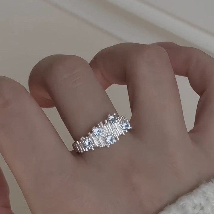 Irregular Wrinkle Blue Stone Open Ring In Sterling Silver Shineofdiamond