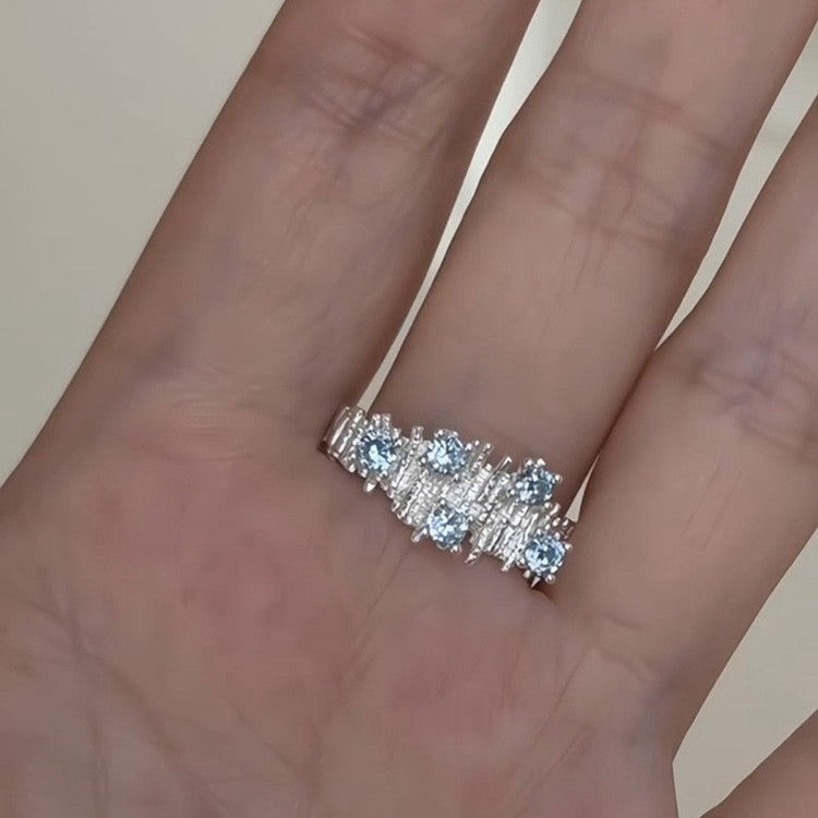 Irregular Wrinkle Blue Stone Open Ring In Sterling Silver Shineofdiamond