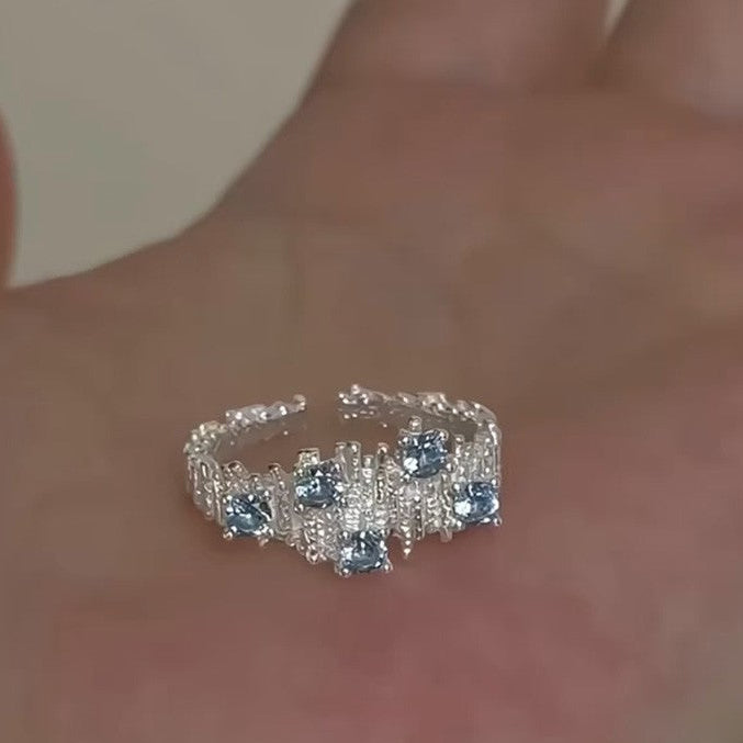 Irregular Wrinkle Blue Stone Open Ring In Sterling Silver Shineofdiamond