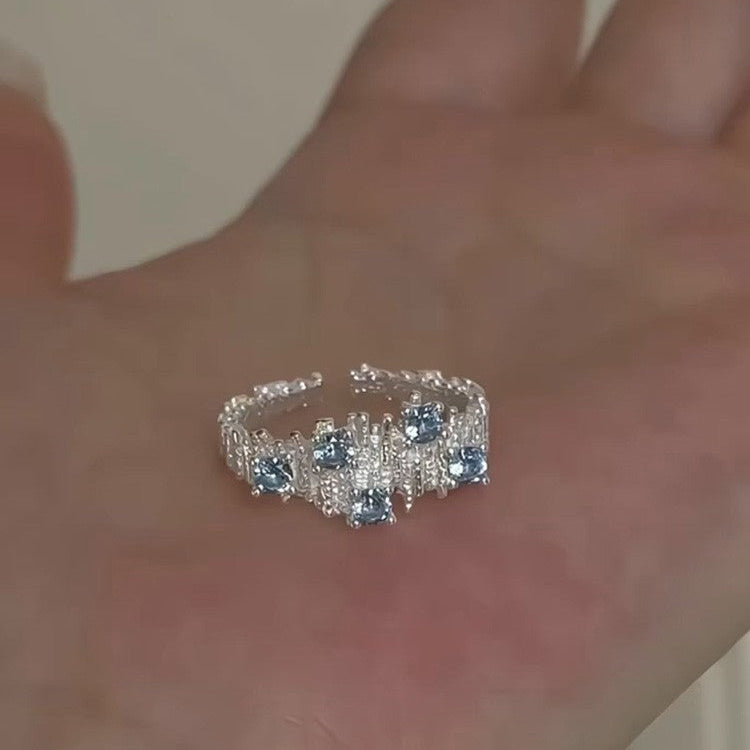 Irregular Wrinkle Blue Stone Open Ring In Sterling Silver Shineofdiamond