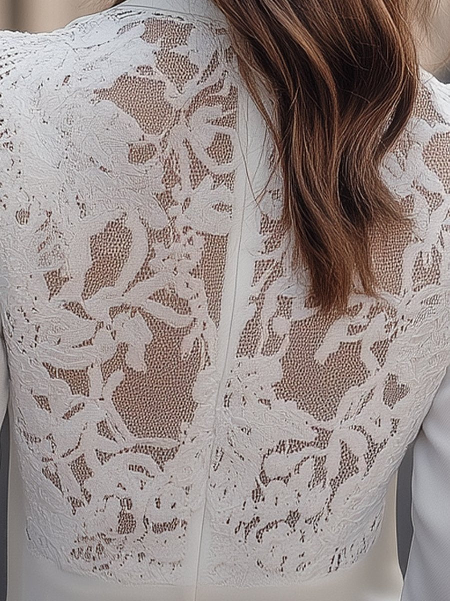 Elegant White Lace-Back Structured Silhouette - Blazer