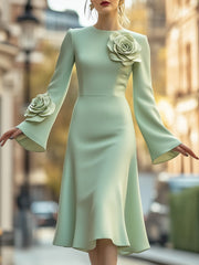 Mint Green 3D Floral A-Line - Midi Dress