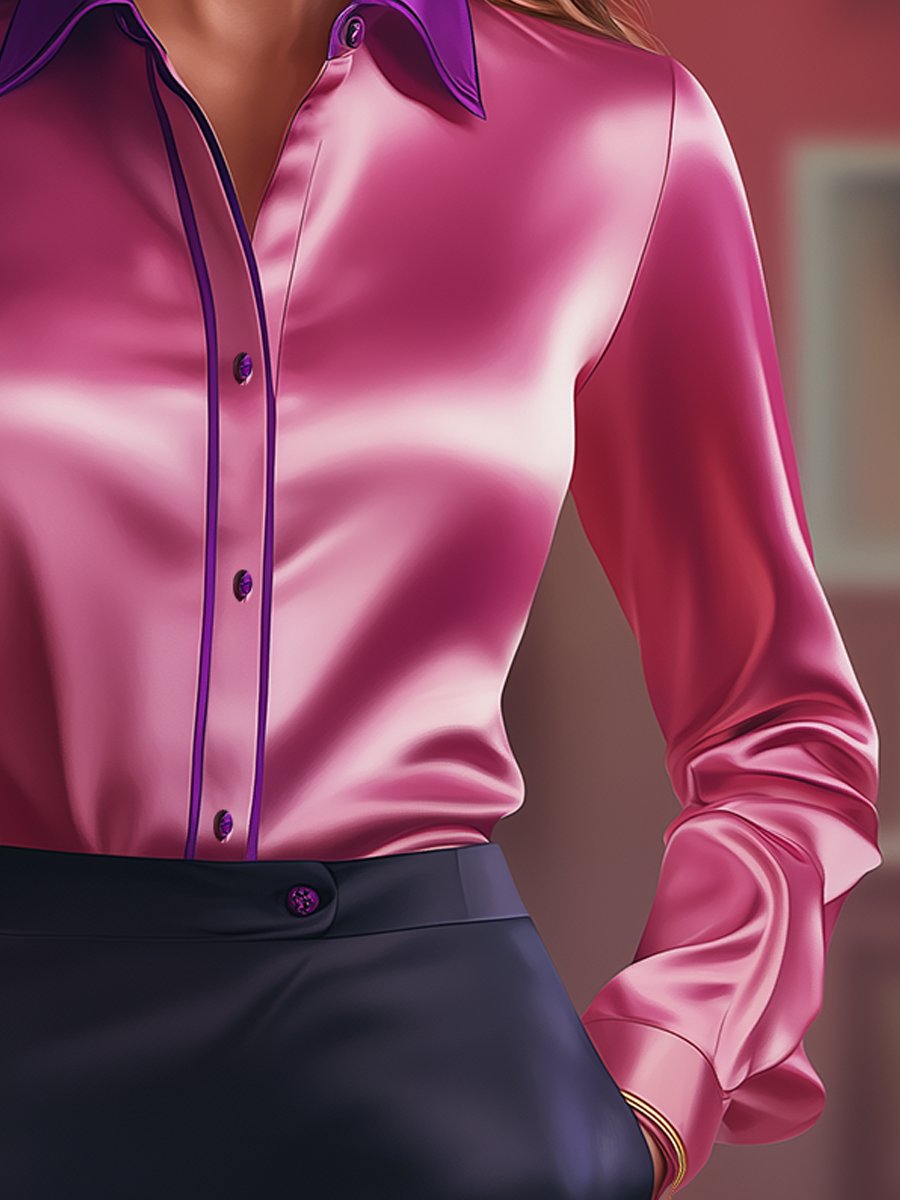 Bold Pink-Purple Contrast Satin - Blouse