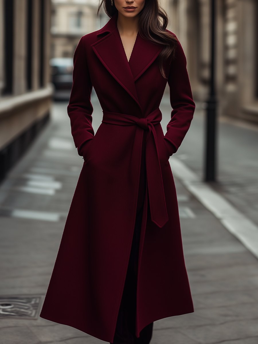 Structured Burgundy Wool Trench, Feminine Fit - Trench Coat