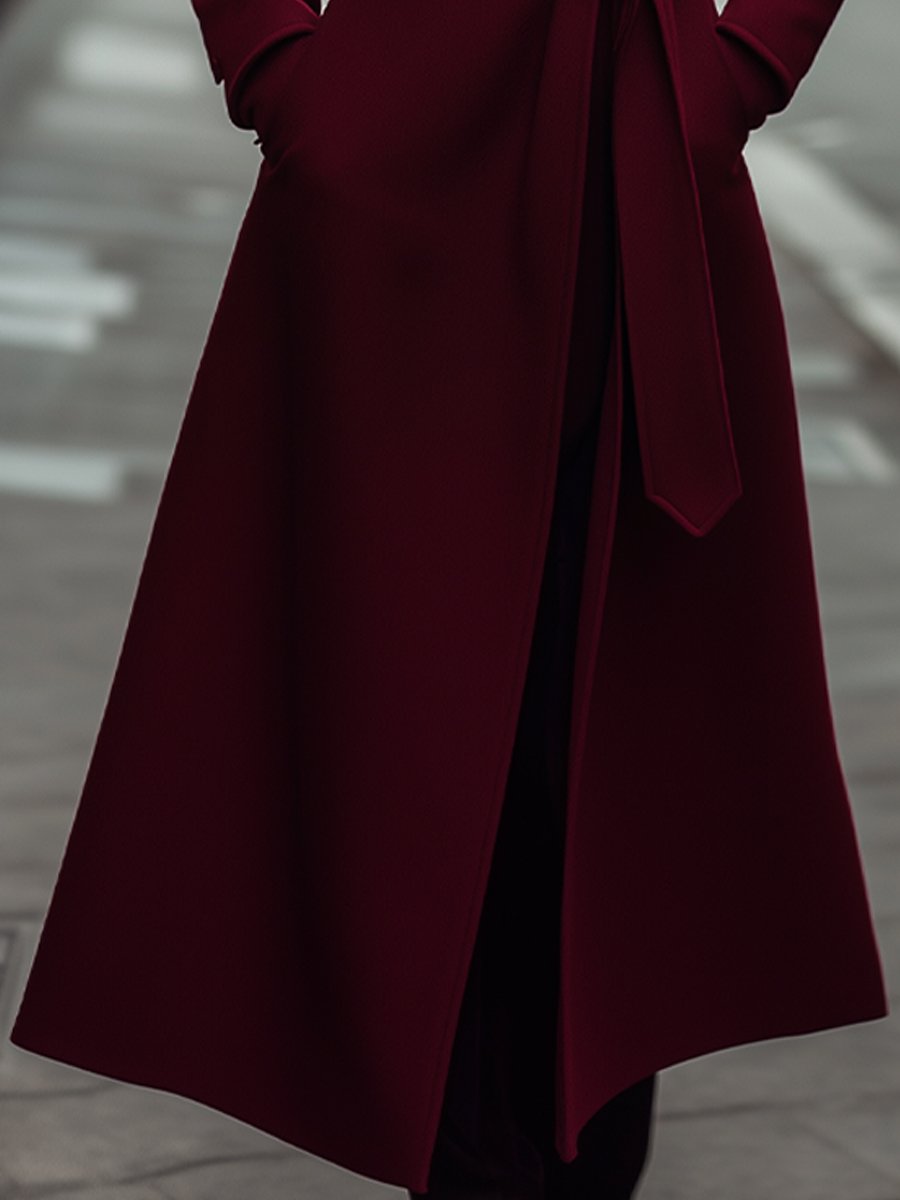 Structured Burgundy Wool Trench, Feminine Fit - Trench Coat