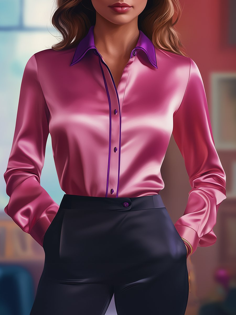 Bold Pink-Purple Contrast Satin - Blouse