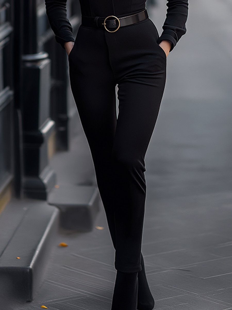 Sleek Black Belted Slim-Fit - Jumpsuit