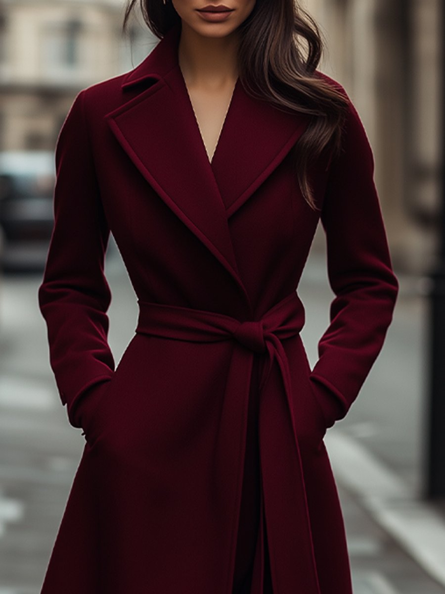 Structured Burgundy Wool Trench, Feminine Fit - Trench Coat
