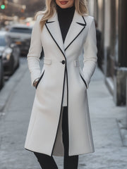 Chic White Coat with Contrast Trim - Long Coat