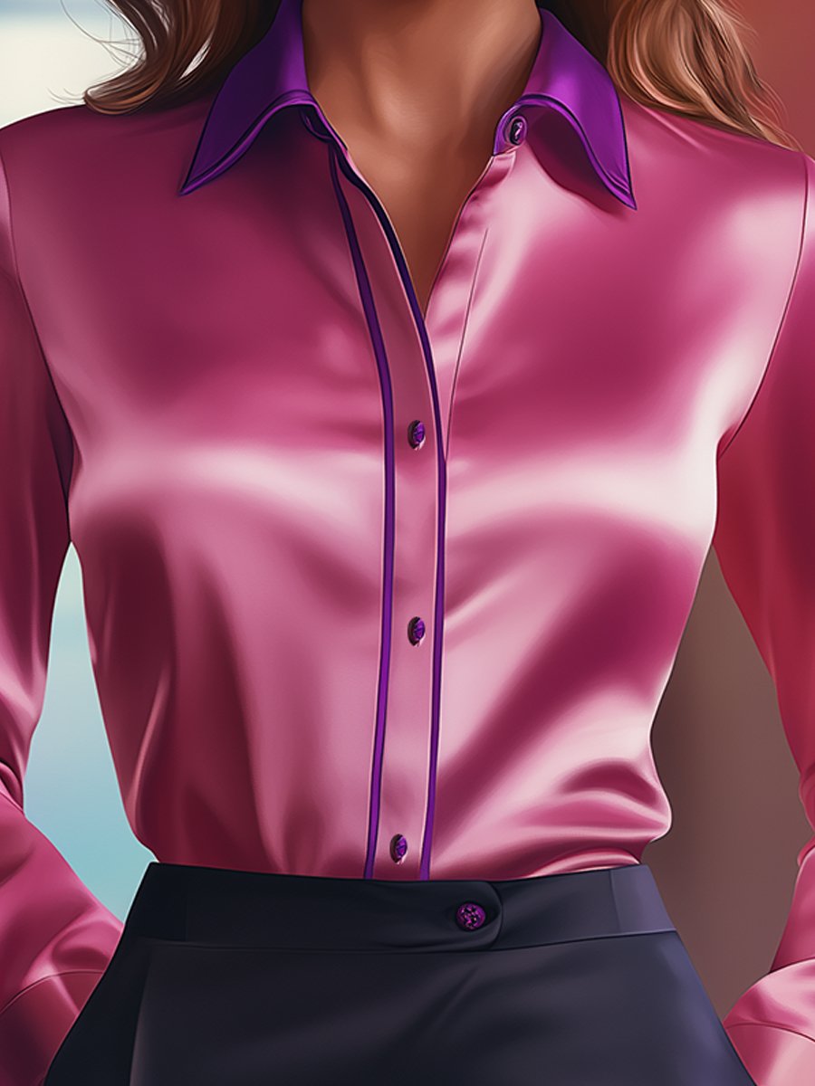Bold Pink-Purple Contrast Satin - Blouse
