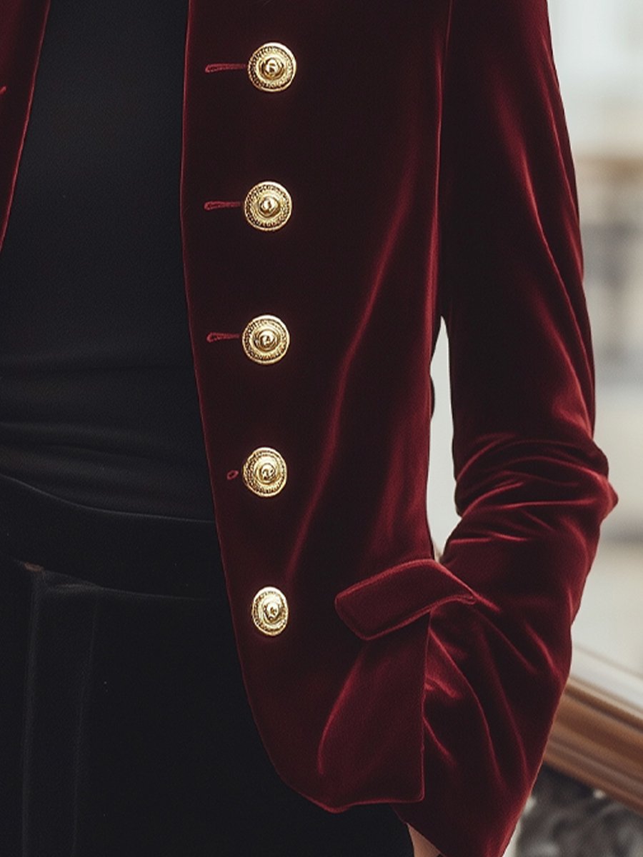 Women's Velvet Blazer with Gold Trim - Jacket