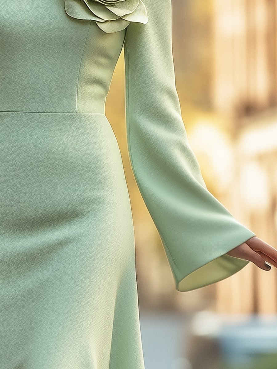 Mint Green 3D Floral A-Line - Midi Dress