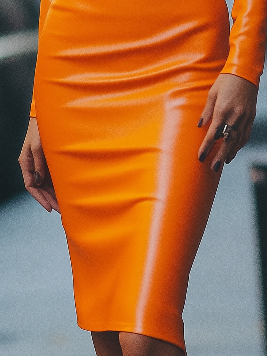 Vibrant Orange Faux Leather Bodycon - Mini Dress
