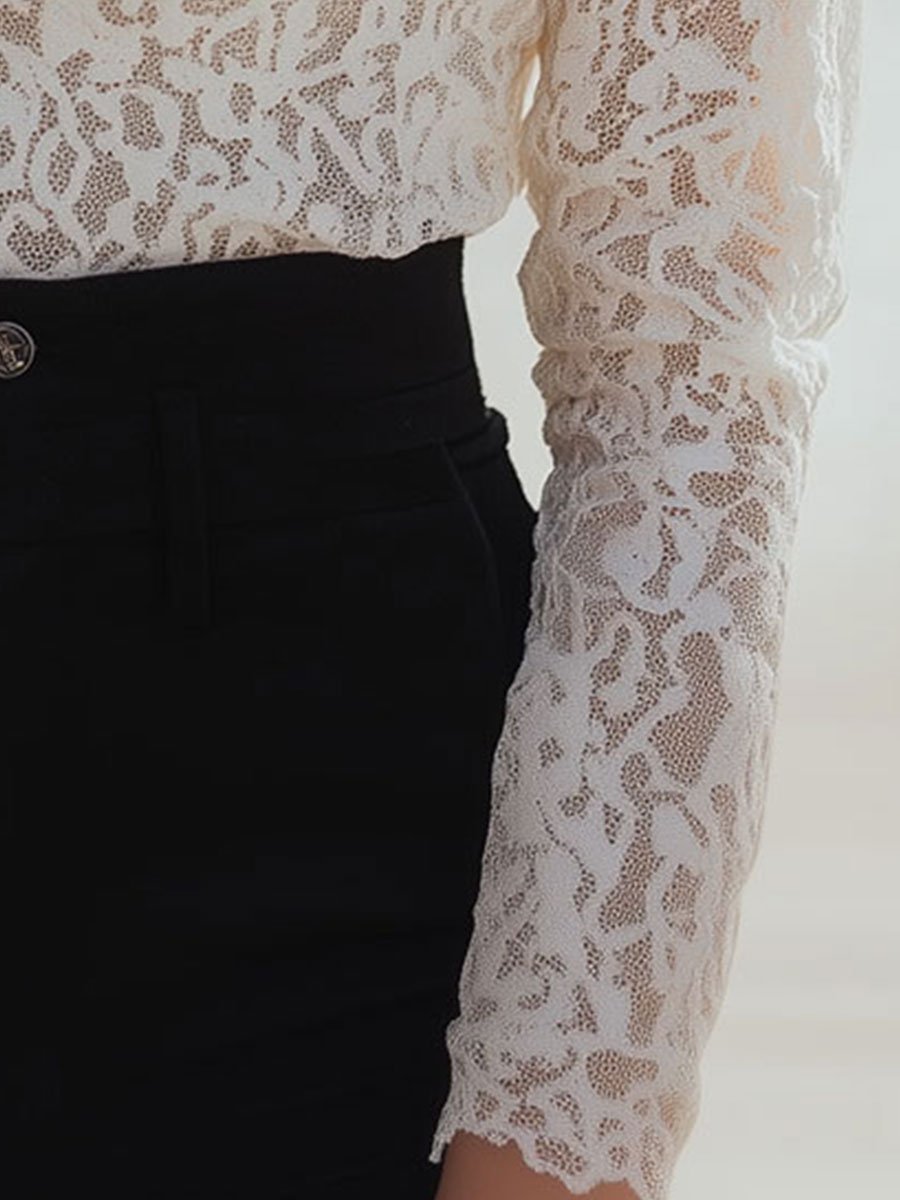 Elegant Floral Lace High-Neck - Blouse