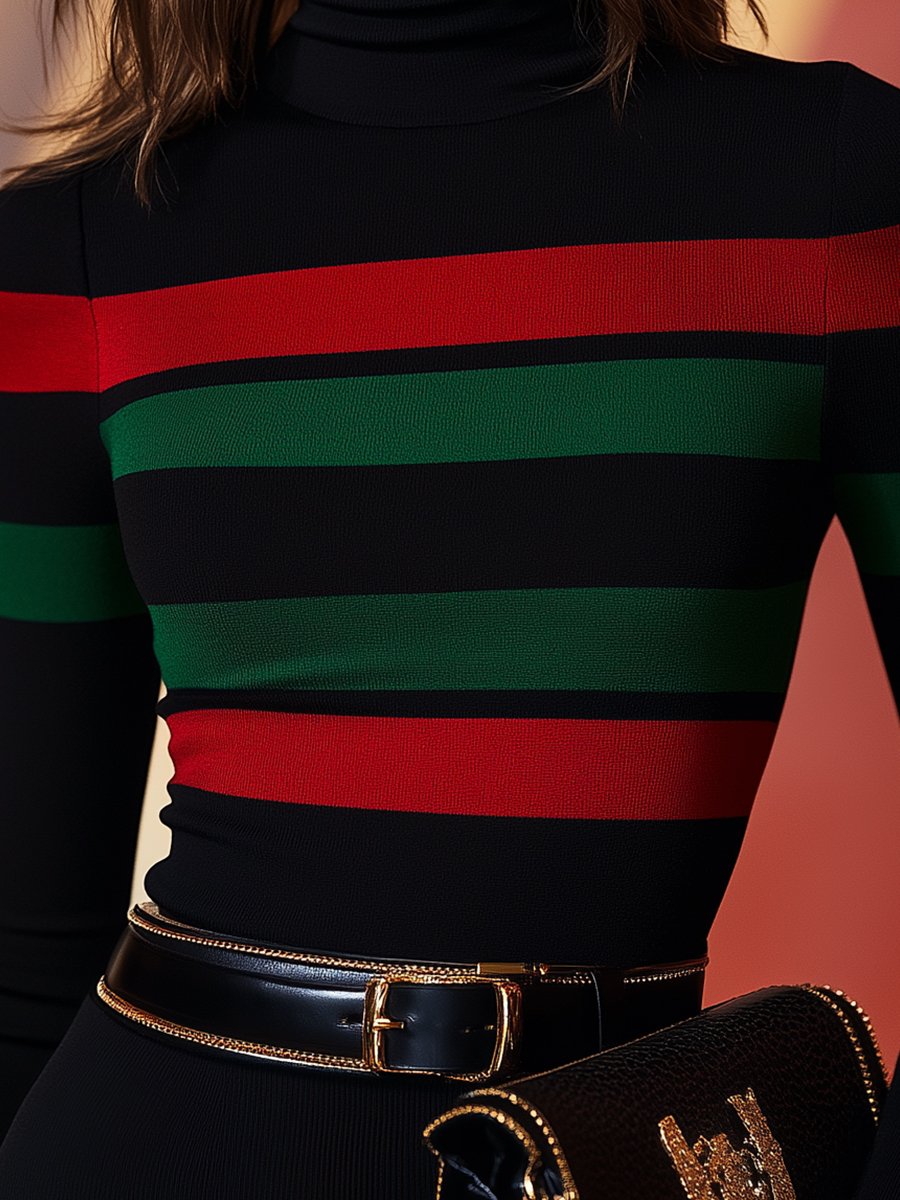 Vivid Striped Turtleneck - Sweater