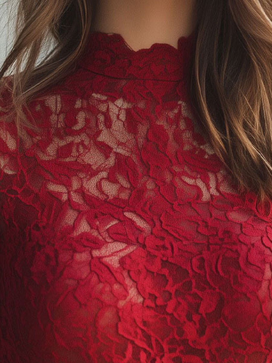 Elegant Floral Lace High-Neck - Blouse