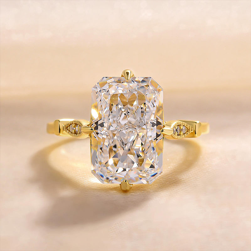 Vintage Golden Tone Radiant Cut Engagement Ring In Sterling Silver shineofdiamond