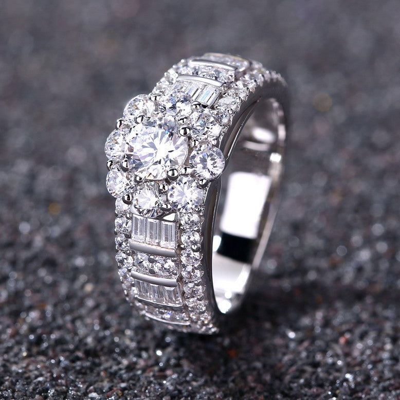 Vintage Flower Design Halo Round Cut Sterling Silver Engagement Ring shineofdiamond