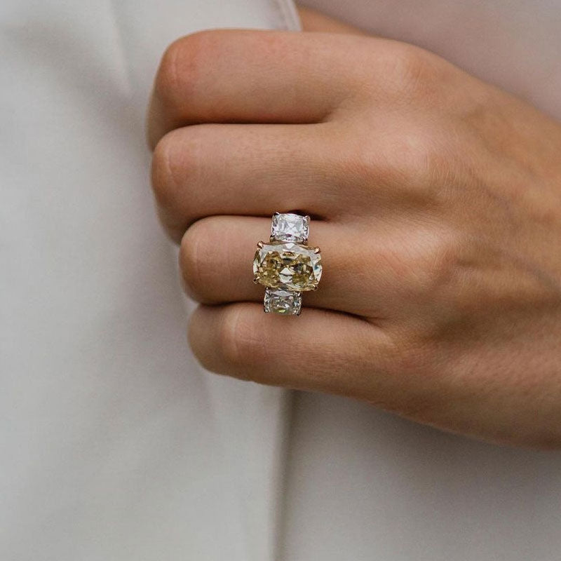 Cushion Cut Three Stone 7.0 CT Engagement Ring In Sterling Silver Shineofdiamond