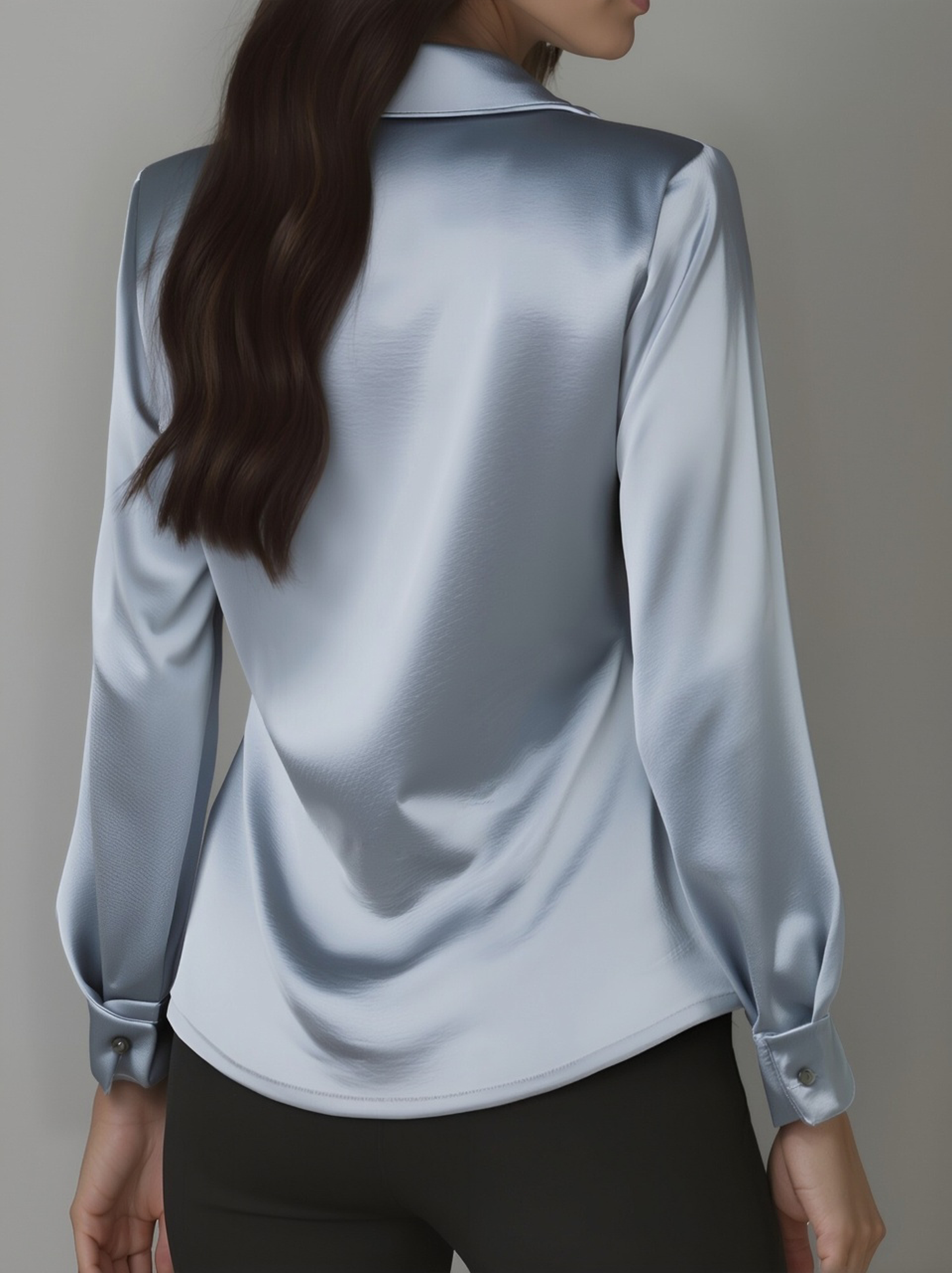 Elegant White Satin Draped Neckline - Women's Blouse