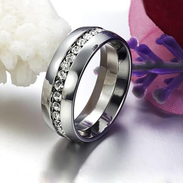Round Cut White Sapphire Titanium Steel Wedding Band For Men Shineofidamond