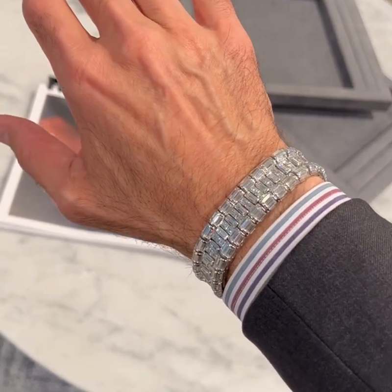 Men’s Triple Row Lux Design Baguette-Cut Iced Out Tennis Bracelet hot