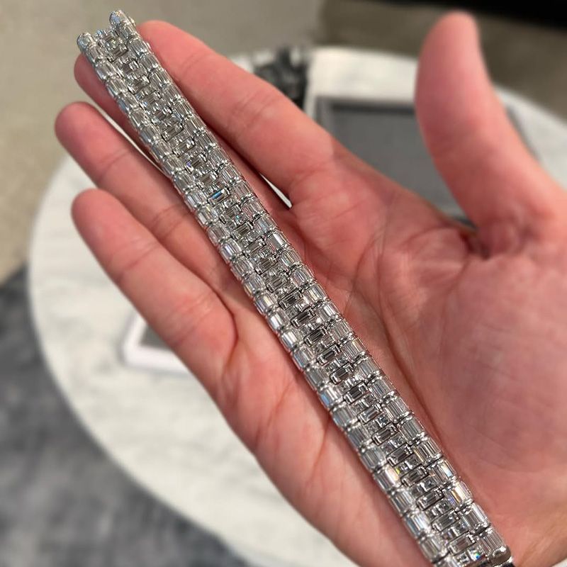 Men’s Triple Row Lux Design Baguette-Cut Iced Out Tennis Bracelet hot