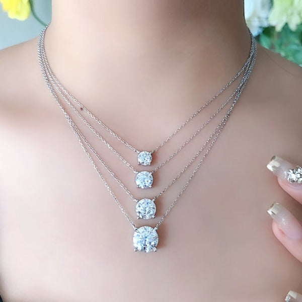 Moissanite Classic 4 Prong Round Cut Sterling Silver Pendant Necklace Shineofidamond
