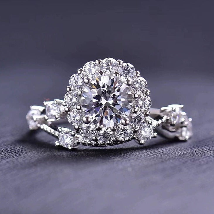 1CT Round Cut Moissanite Brilliant Star Engagement Ring in Sterling Silver Shineofdiamond