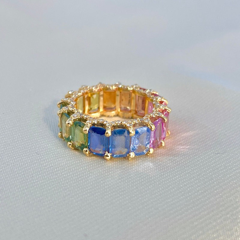 Rainbow Multicolor Eternity Band Ring shine of diamond
