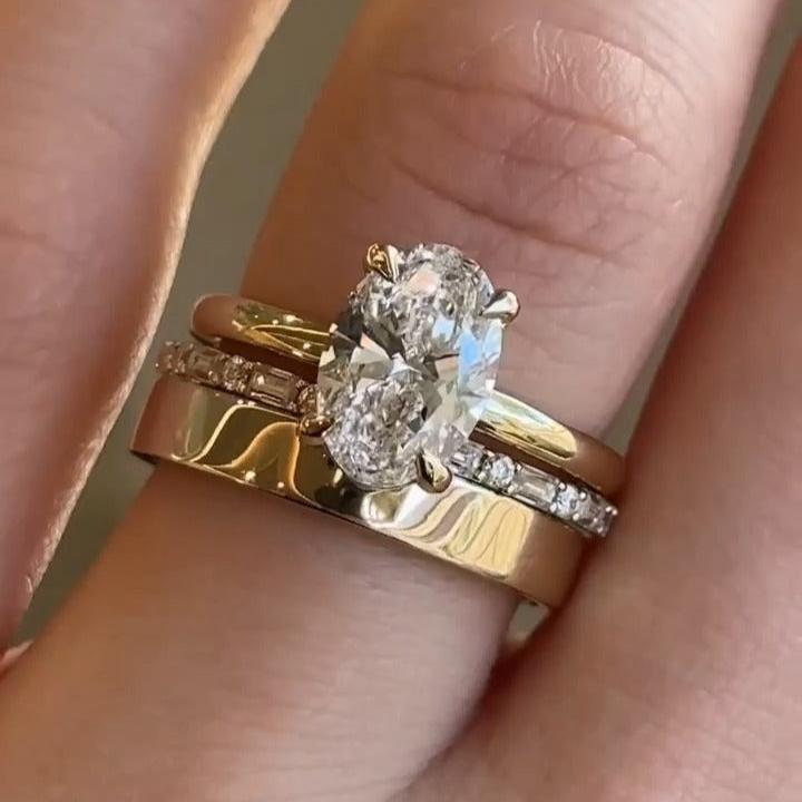 3PCS Oval Cut with Eternity And Plain Band Bridal Set Rings shineofdiamond