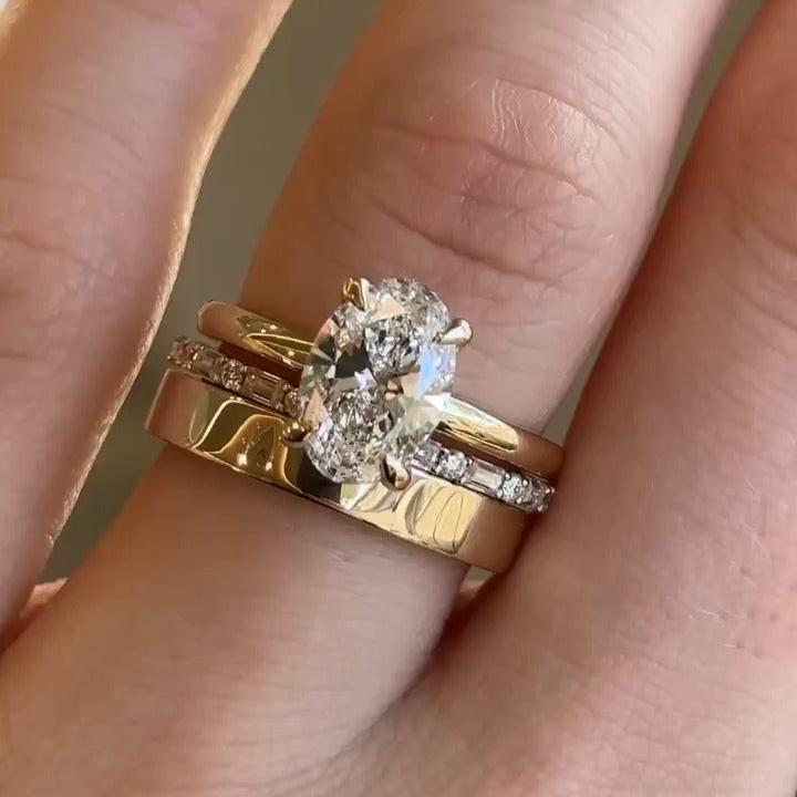 3PCS Oval Cut with Eternity And Plain Band Bridal Set Rings shineofdiamond