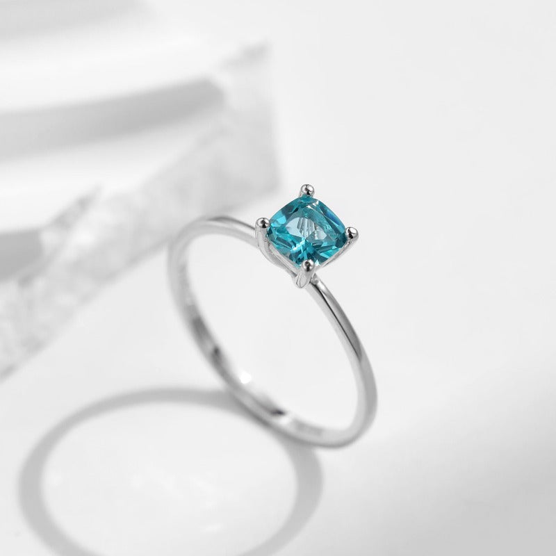 Classic Solitaire Cushion Cut Paraiba Tourmaline Sterling Silver Engagement Ring Shineofdiamond