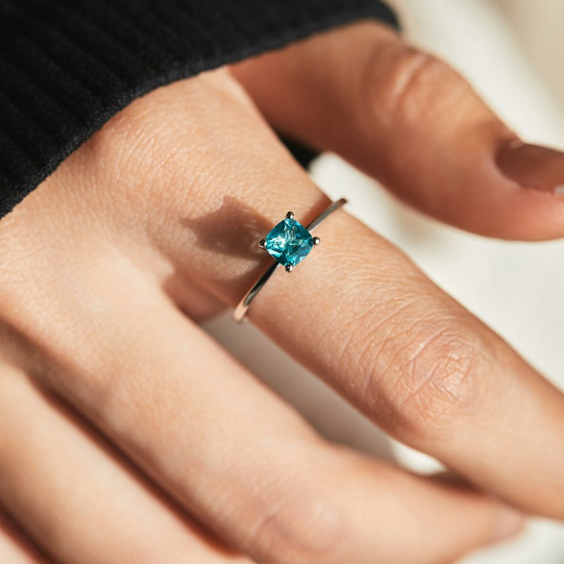 Classic Solitaire Cushion Cut Paraiba Tourmaline Sterling Silver Engagement Ring Shineofdiamond