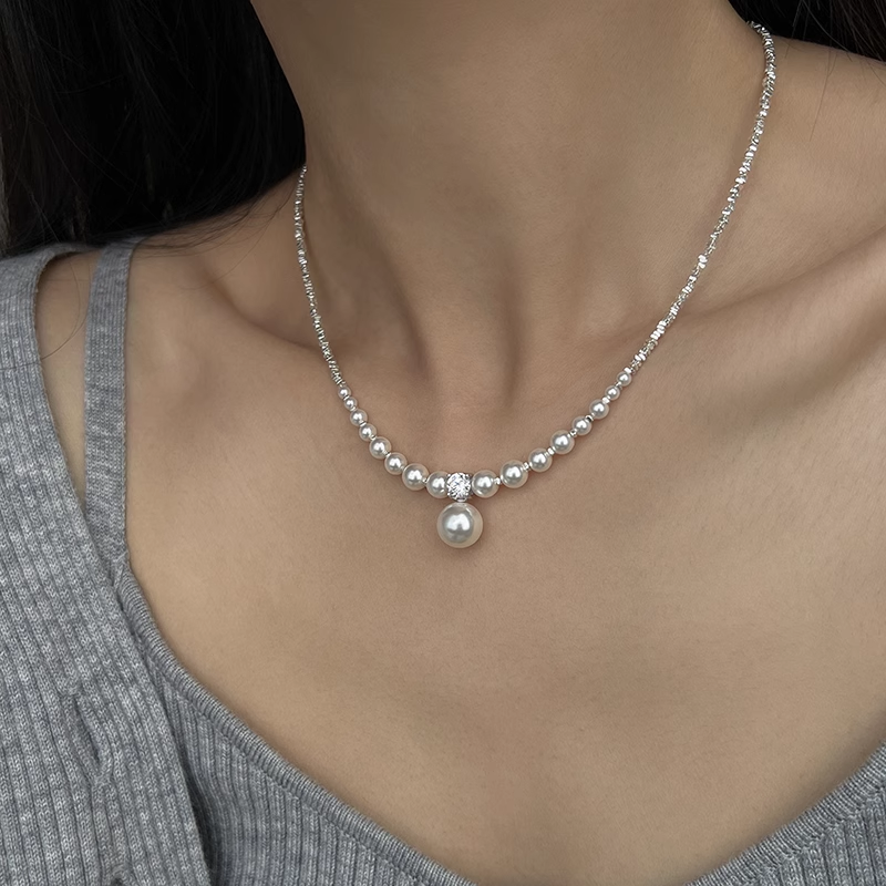 S925 Sterling Silver Pearl Necklace Shineofdiamond